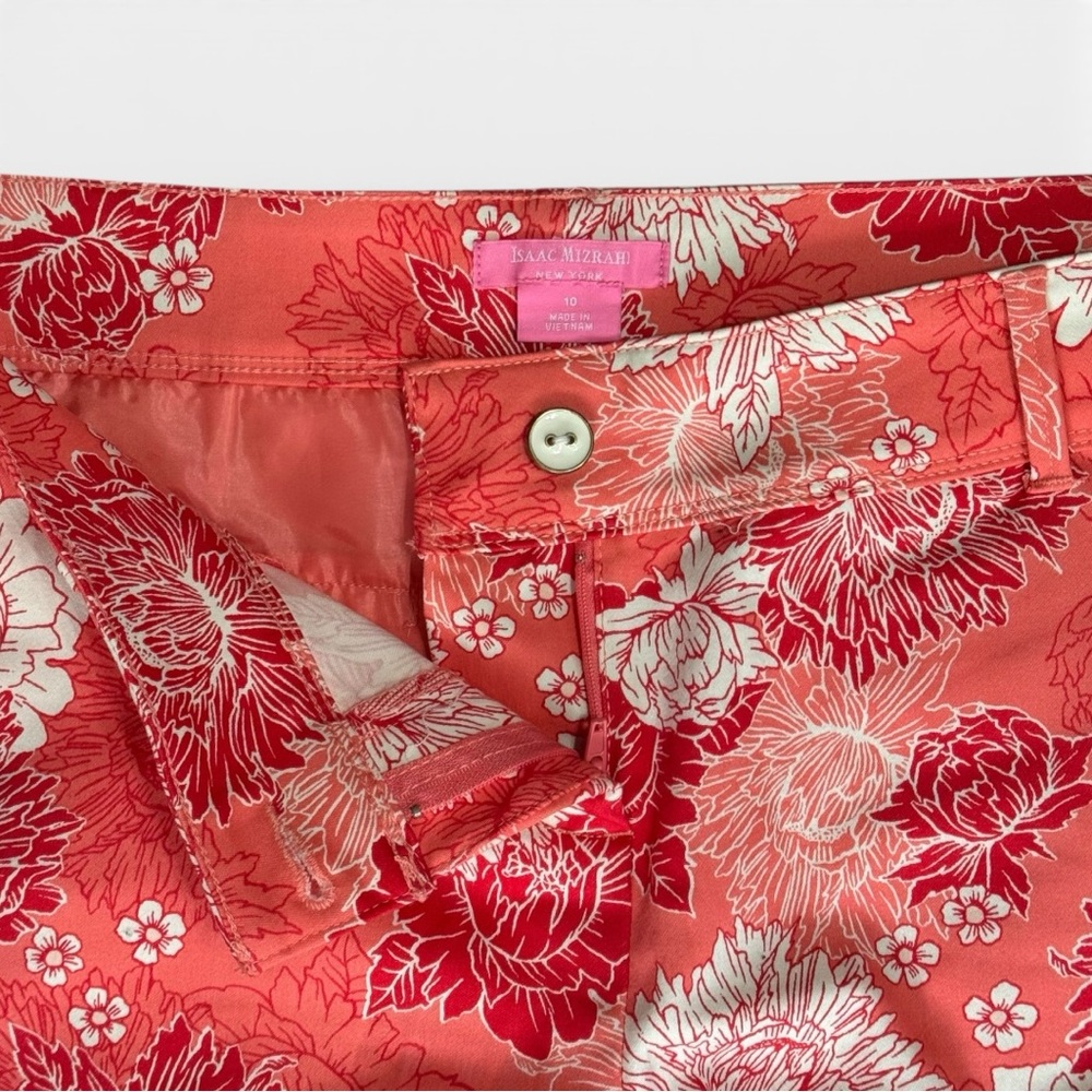 Isaac Mizrahi Mid Rise Shorts Tailored Dressy Summer Floral Coral Pink White 10 - Picture 7 of 8